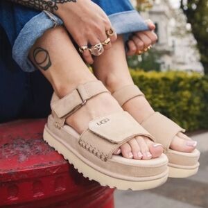 UGG Goldenstar Flat Platform Lug-Sole Sandals in Sand Color SIZE 9